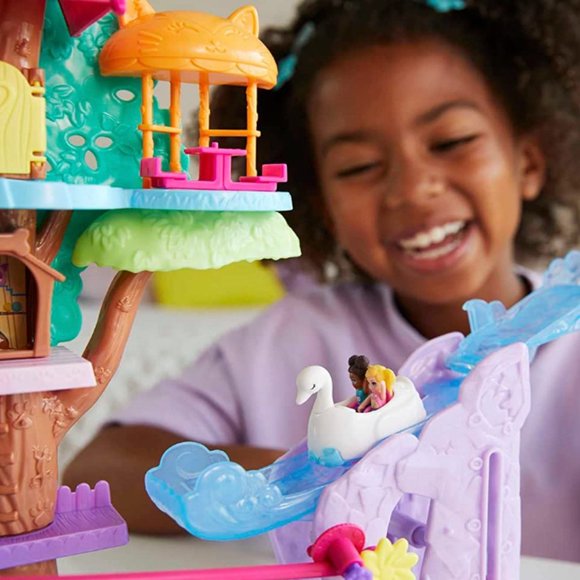 Polly Pocket Doll House, Pet Adventure Treehouse and 2 Dolls, Mini Toys - Picture 2 of 6